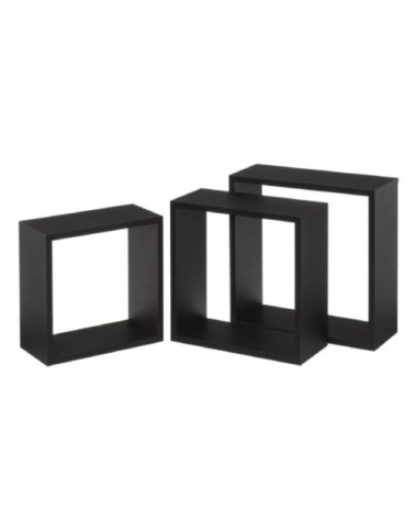Set de 3 étagères murales en bois MDF noir 30x30x11,7cm