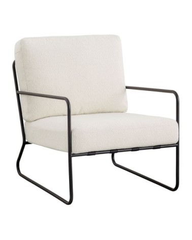 Fauteuil en bouclette et métal - crème