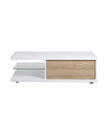 Table basse 1 Tiroir large - Blanc et effet Bois