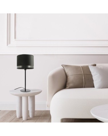 Lampe à poser velours/laiton/métal H40cm