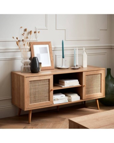 Meuble tv en cannage 2 niveaux 120x39x56.5cm