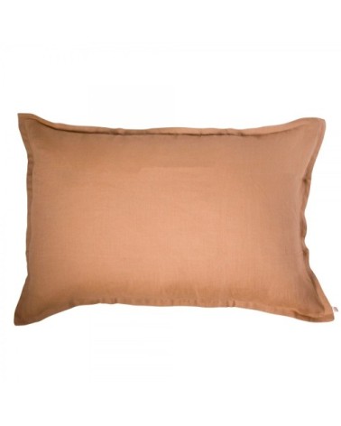 Taie d'oreiller en lin lavé marron camel 65x65