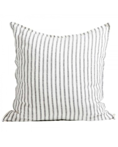 Taie d'oreiller en lin lavé larges rayures noir/crème 65x65