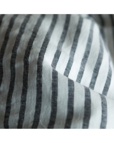 Taie d'oreiller en lin lavé larges rayures noir/crème 65x65