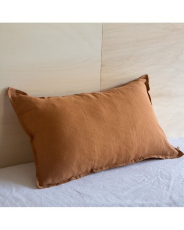 Taie d'oreiller en lin lavé caramel 65 X 65