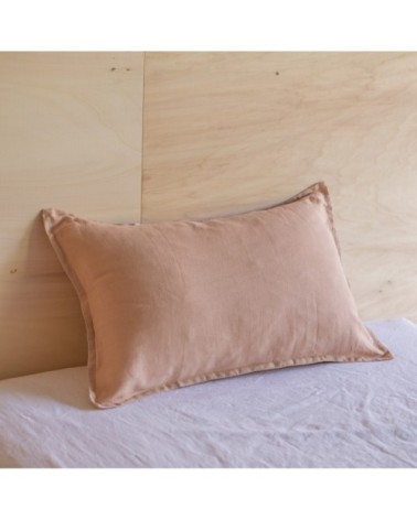 Taie d'oreiller en lin lavé rose 50x75