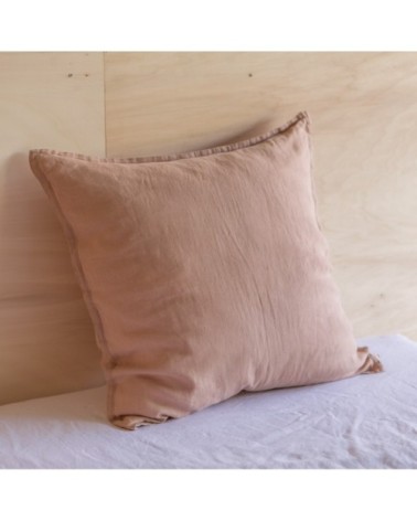 Taie d'oreiller en lin lavé rose 50x75