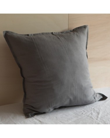Taie d'oreiller en lin lavé gris foncé 50x75