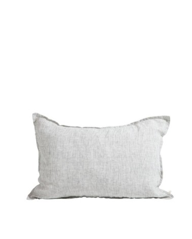 Taie d'oreiller en lin lavé fines rayures noir/crème 50x75