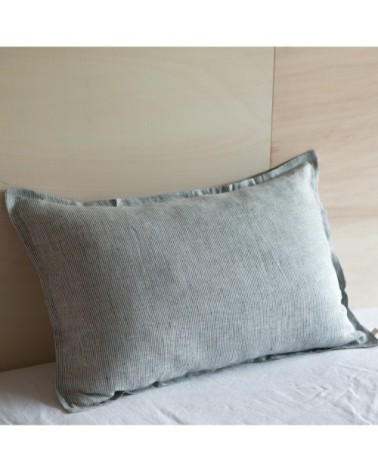 Taie d'oreiller en lin lavé fines rayures noir/crème 50x75