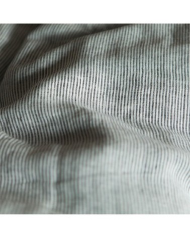 Taie d'oreiller en lin lavé fines rayures noir/crème 50x75