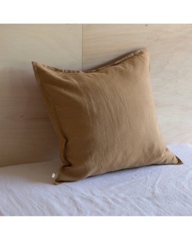 Taie d'oreiller en lin lavé marron camel 50x75