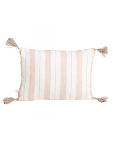 Housse de coussin en lin lavé rayé rose/crème 25x35