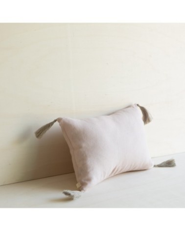 Housse de coussin en lin lavé rayé rose/crème 25x35