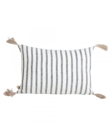 Coussin en lin lavé rayé noir/crème 25x35