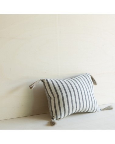 Coussin en lin lavé rayé noir/crème 25x35