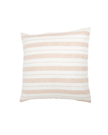 Housse de coussin en lin lavé rayé rose/crème 45x45