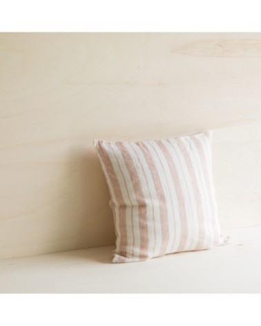 Housse de coussin en lin lavé rayé rose/crème 45x45