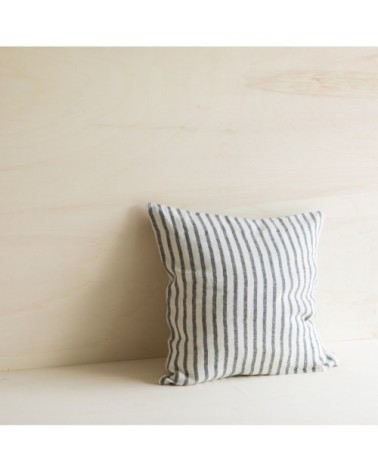 Coussin en lin lavé rayé noir/crème 45x45
