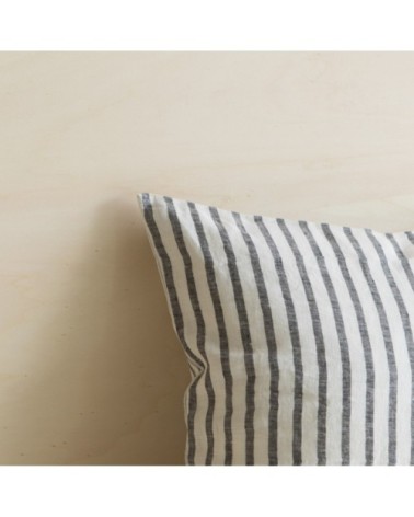 Coussin en lin lavé rayé noir/crème 45x45