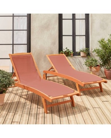 Lot de 2 bains de soleil en bois eucalyptus terracotta