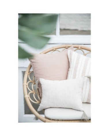 Coussin en lin lavé rayé rose/crème 45x45