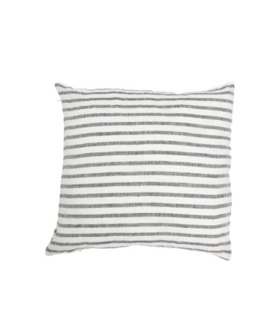 Housse de coussin en lin lavé rayé noir/crème 45x45