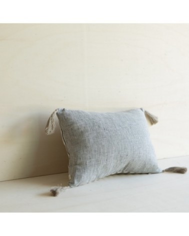 Housse de coussin en lin lavé rayé noir/crème25x35