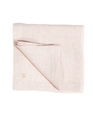 Serviette en lin lavé fines rayures rose/crème 45x45