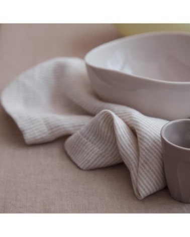 Serviette en lin lavé fines rayures rose/crème 45x45