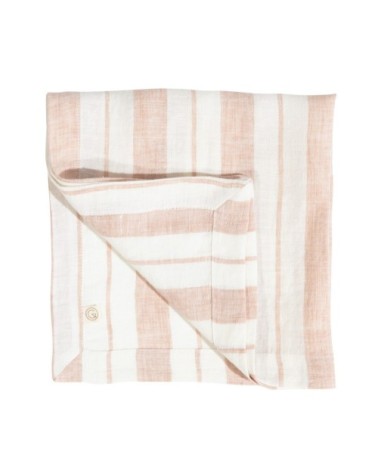 Serviette en lin lavé larges rayures rose/crème 45x45