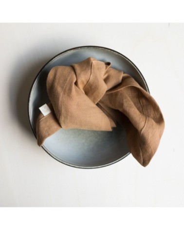 Serviette en lin lavé marron camel 45x45
