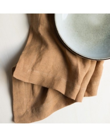 Serviette en lin lavé marron camel 45x45