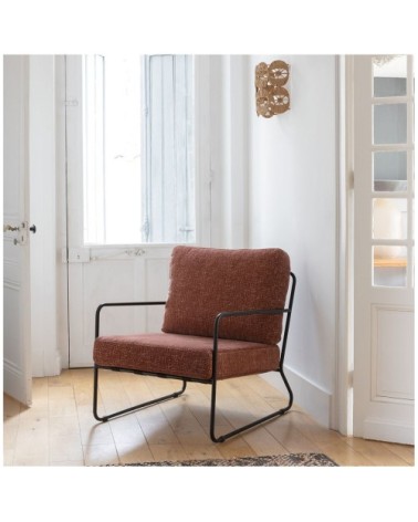 Fauteuil en bouclette et métal - terracotta