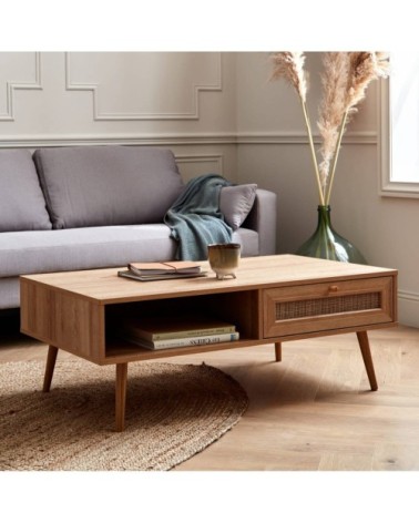 Table basse en cannage 1 tiroir 110x59x39cm