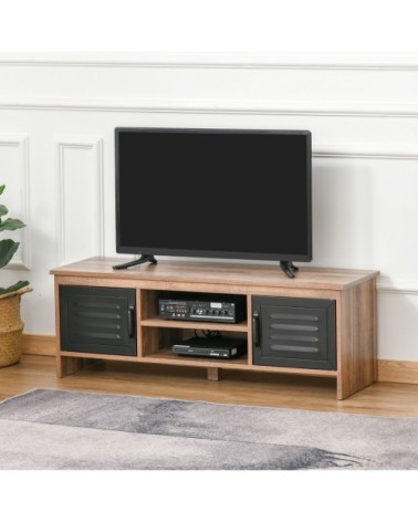 Meuble TV design industriel 2 placards 2 niches aspect bois métal noir