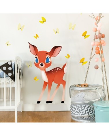 sticker mural faon et papillons pour enfant