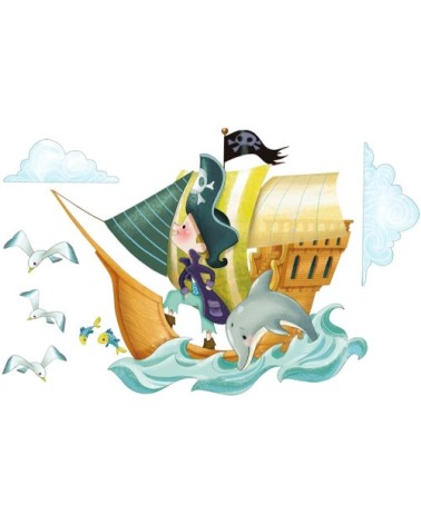 sticker mural bateau de pirates pour enfant