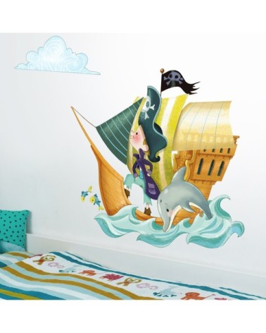 sticker mural bateau de pirates pour enfant