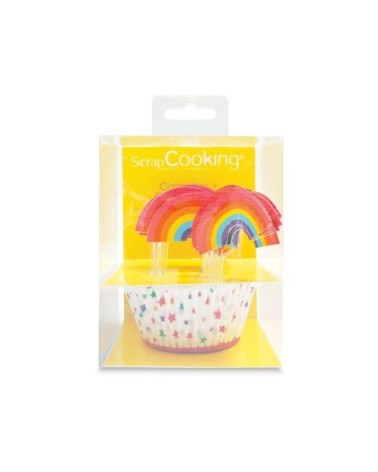 24 caissettes et 24 cake toppers arc-en-ciel