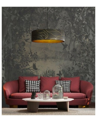 Suspension doré imprimé noir et or Feuille Ø 65 x H 28