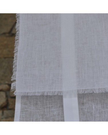 Store en lin blanc avec bords effilochés 80X160 CM