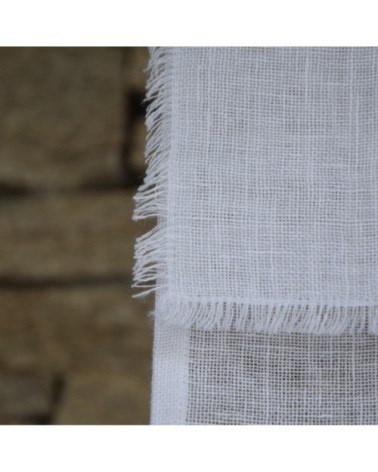 Store en lin blanc avec bords effilochés 53X160 CM