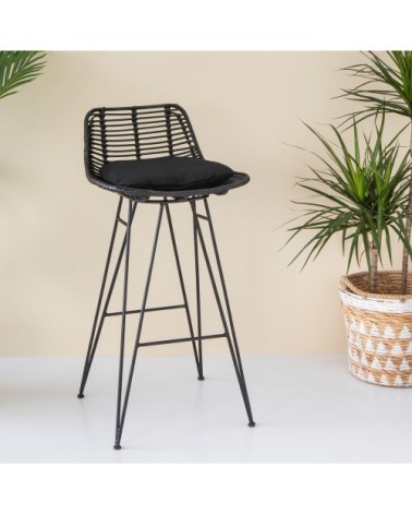 Lot de 2 chaises de bar design en rotin 67cm noir