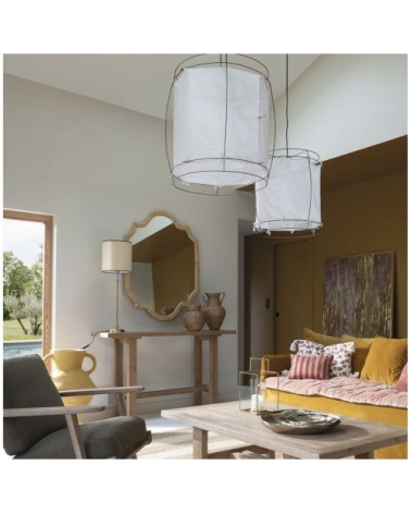 Suspension en tissu blanc et métal doré finition laiton - h. 75 cm