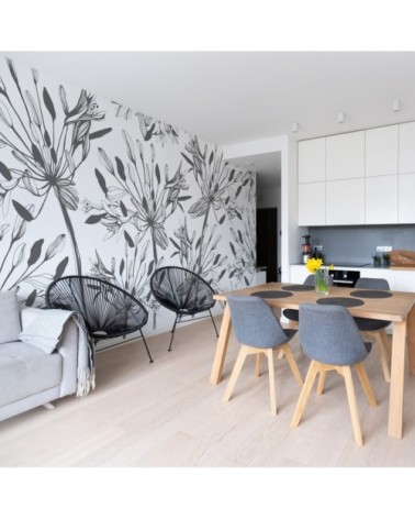 Papier peint panoramique fleur graphique 340 x 250  gris