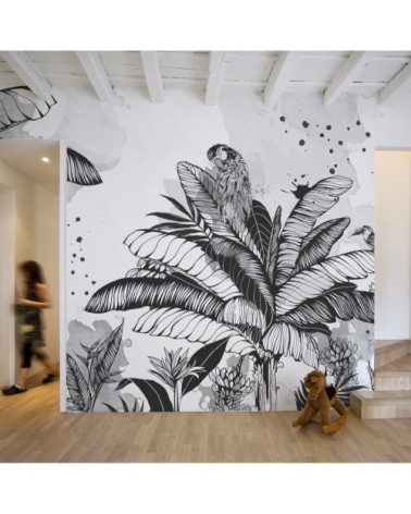 Papier peint panoramique dans la jungle 170 x 250  noir et blanc