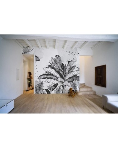 Papier peint panoramique dans la jungle 170 x 250  noir et blanc