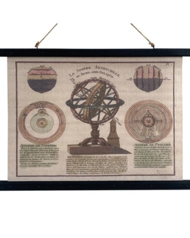 Toile déco globe armillaire à suspendre 60x43cm