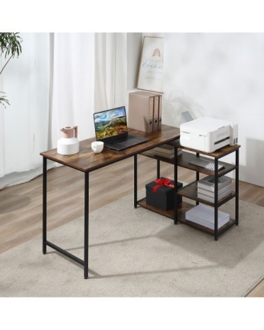 Bureau d'angle design industriel 3 étagères aspect bois métal noir